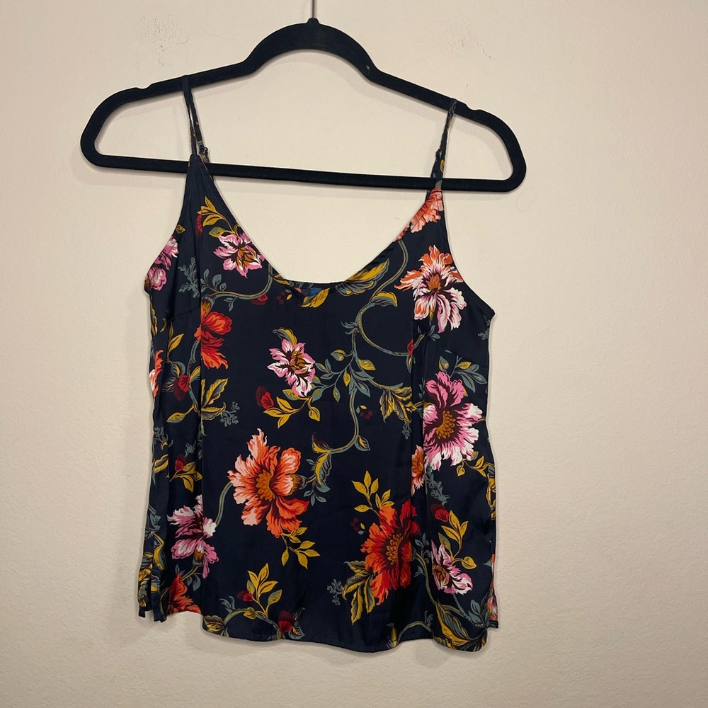 Old Navy Floral Satin Cami Spaghetti Strap Blouse Dark Blue